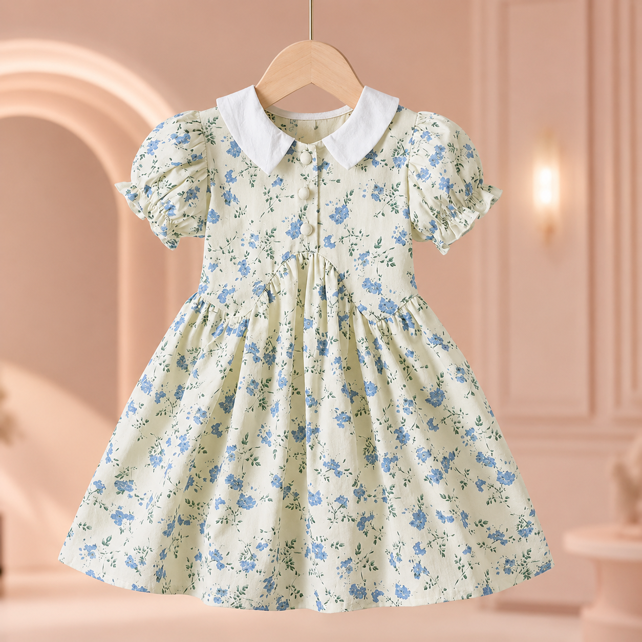 Toddler Girl Korean Floral Casual Dress – Short Sleeve Summer Outfit