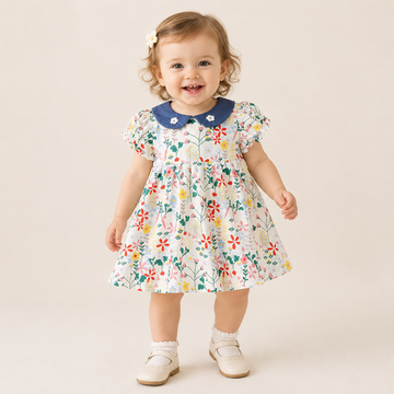 Baby Girl Cotton Princess Dress – Short Sleeve Summer Outfit