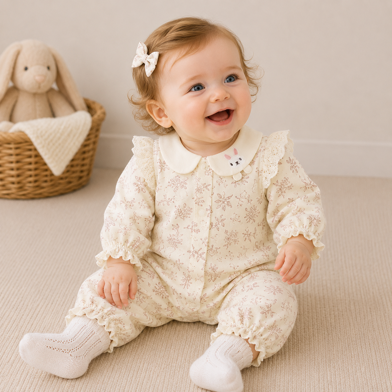 Baby Girl Soft Velvet Floral Romper – Long Sleeve Spring Fall Princess Outfit