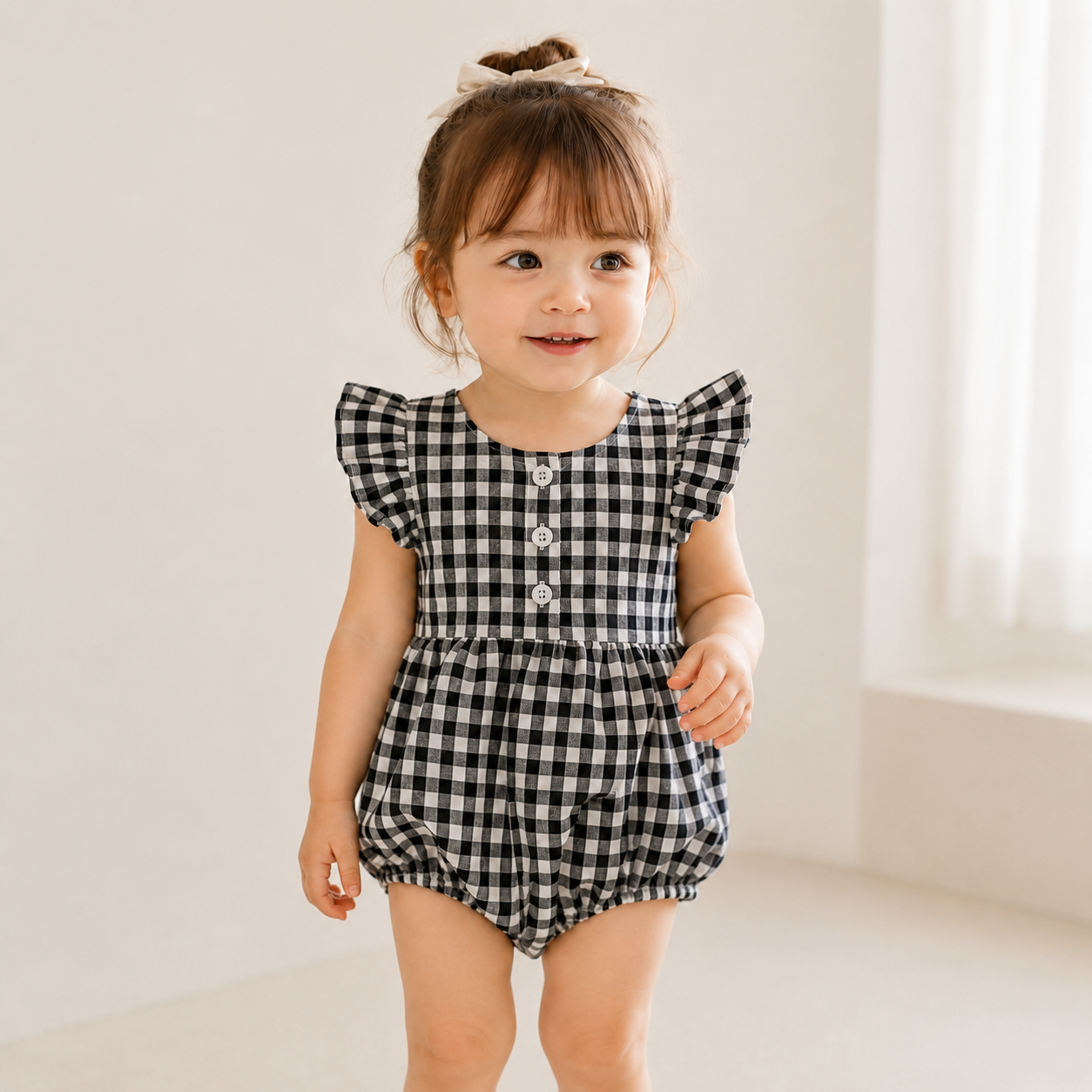Baby Girl Sleeveless Cotton Romper – Korean-Inspired Plaid Summer Outfit