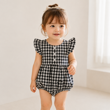 Baby Girl Sleeveless Cotton Romper – Korean-Inspired Plaid Summer Outfit