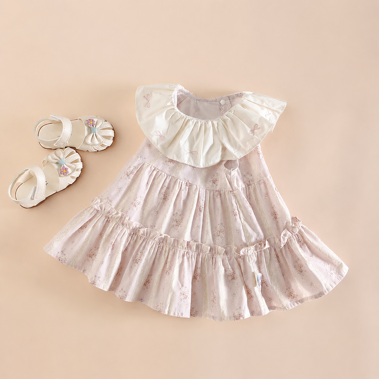 Baby Girl Tea Party Floral Doll Collar Dress – Sleeveless Fairy Summer Outfit