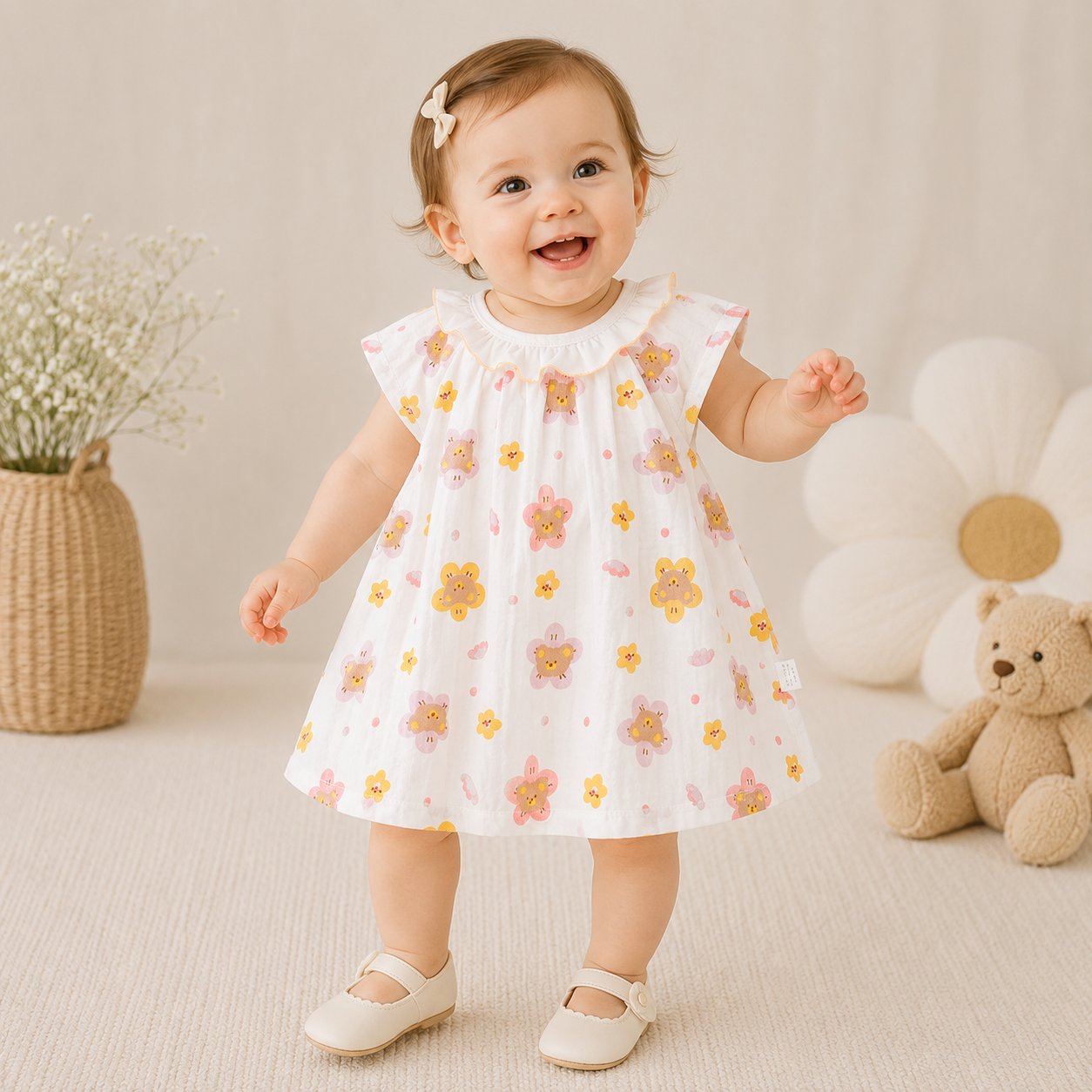Baby Girl Korean-Inspired Floral Dress – Spring Summer Princess Outfit