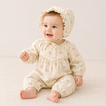 Baby Girl Long Sleeve Floral Cotton Bodysuit – Spring Fall Baby Outfit