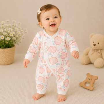 Newborn Baby Girl Cotton Kimono Bodysuit – Seamless Spring Fall Wrap Romper