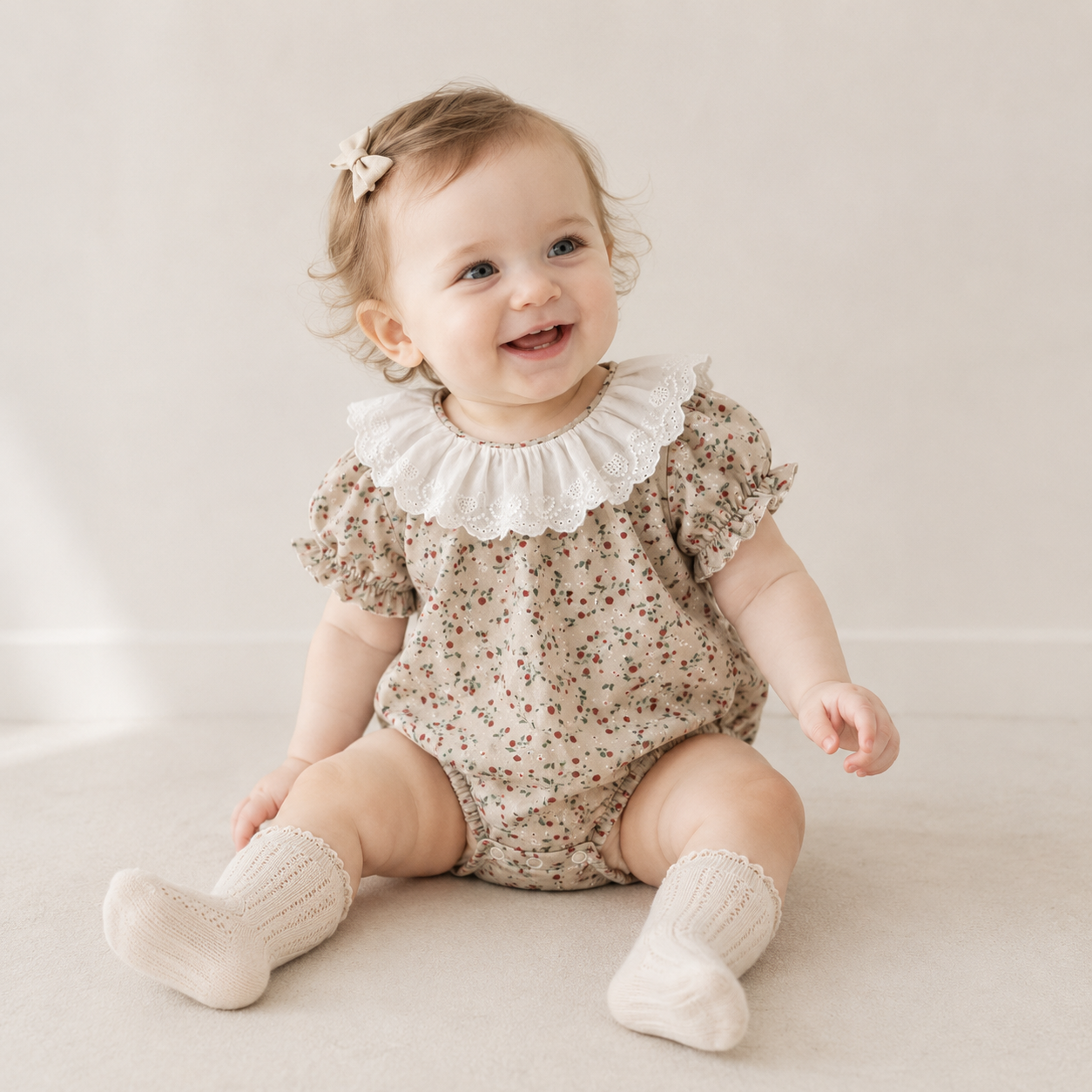 Newborn Floral Gauze Bodysuit – Short Sleeve Summer Cotton One-Piece