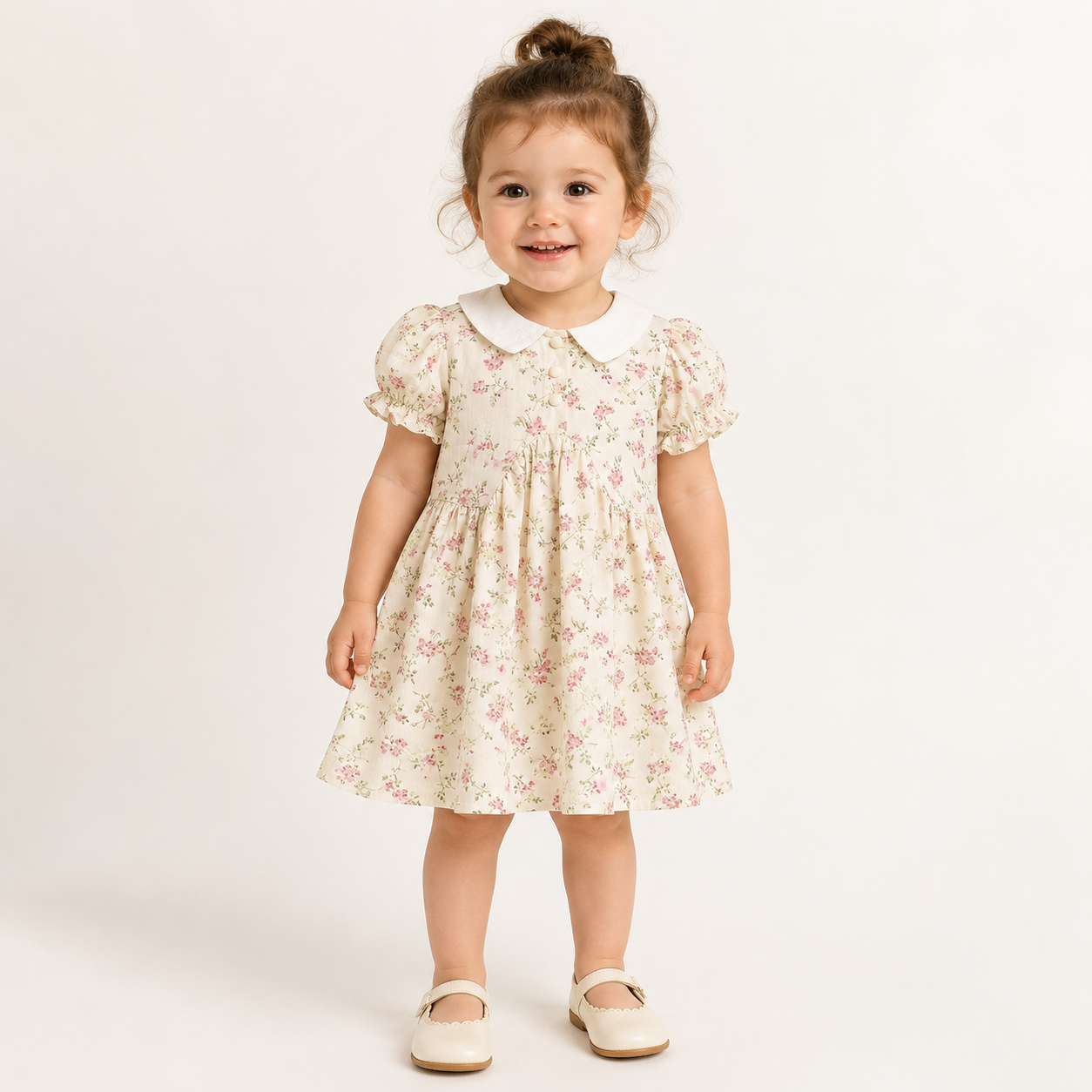 Toddler Girl Korean Floral Casual Dress – Short Sleeve Summer Outfit