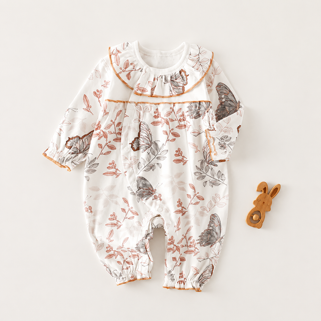 Baby Girl Long Sleeve Cotton Romper with Lace Trim – Side Snap Newborn Bodysuit